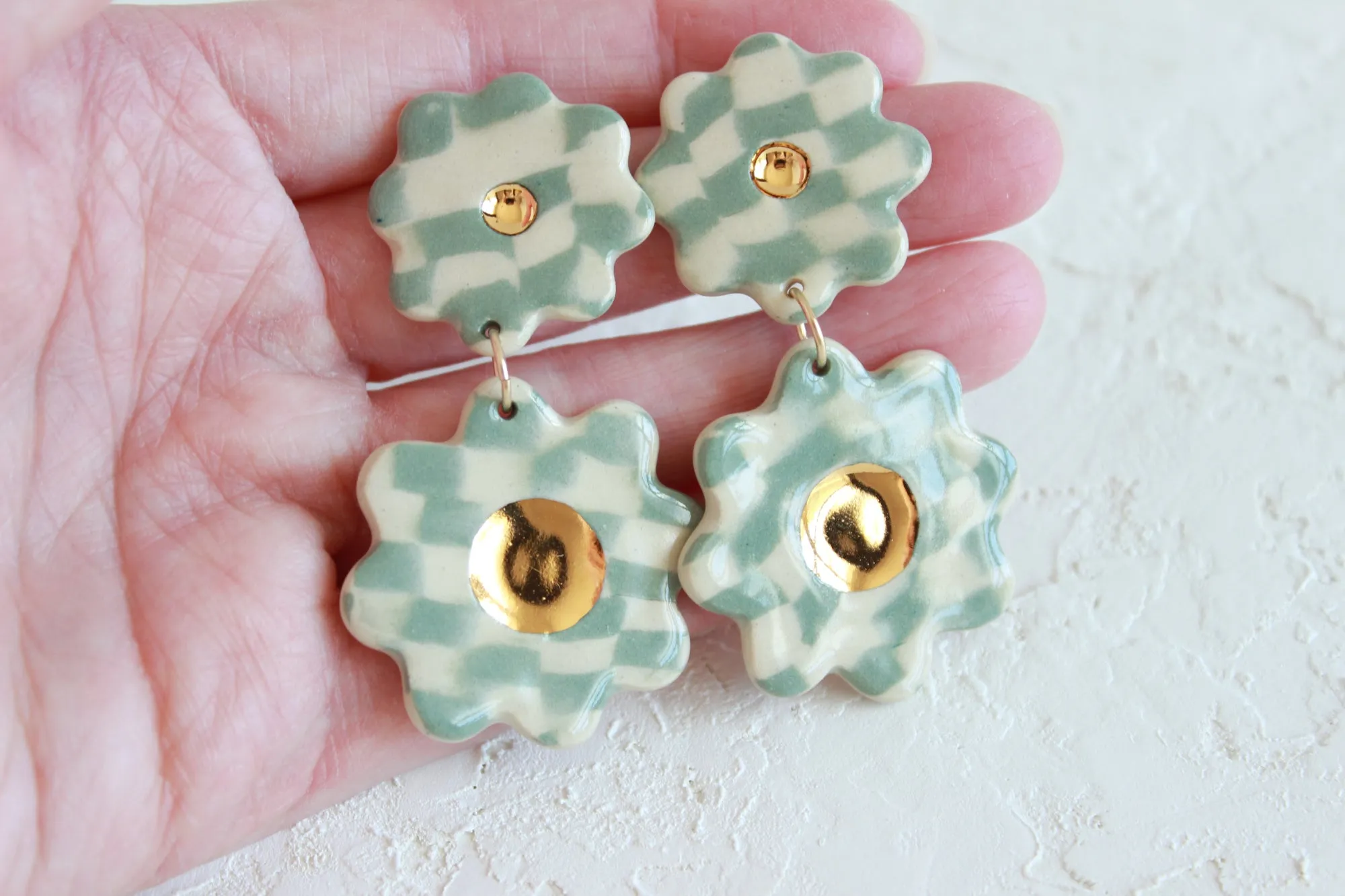 Checkered Flower Statement Earrings