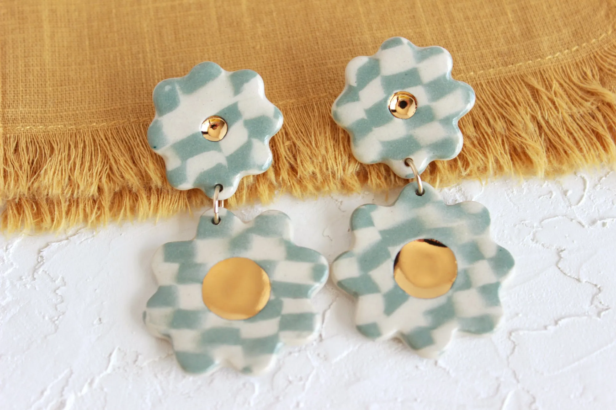 Checkered Flower Statement Earrings