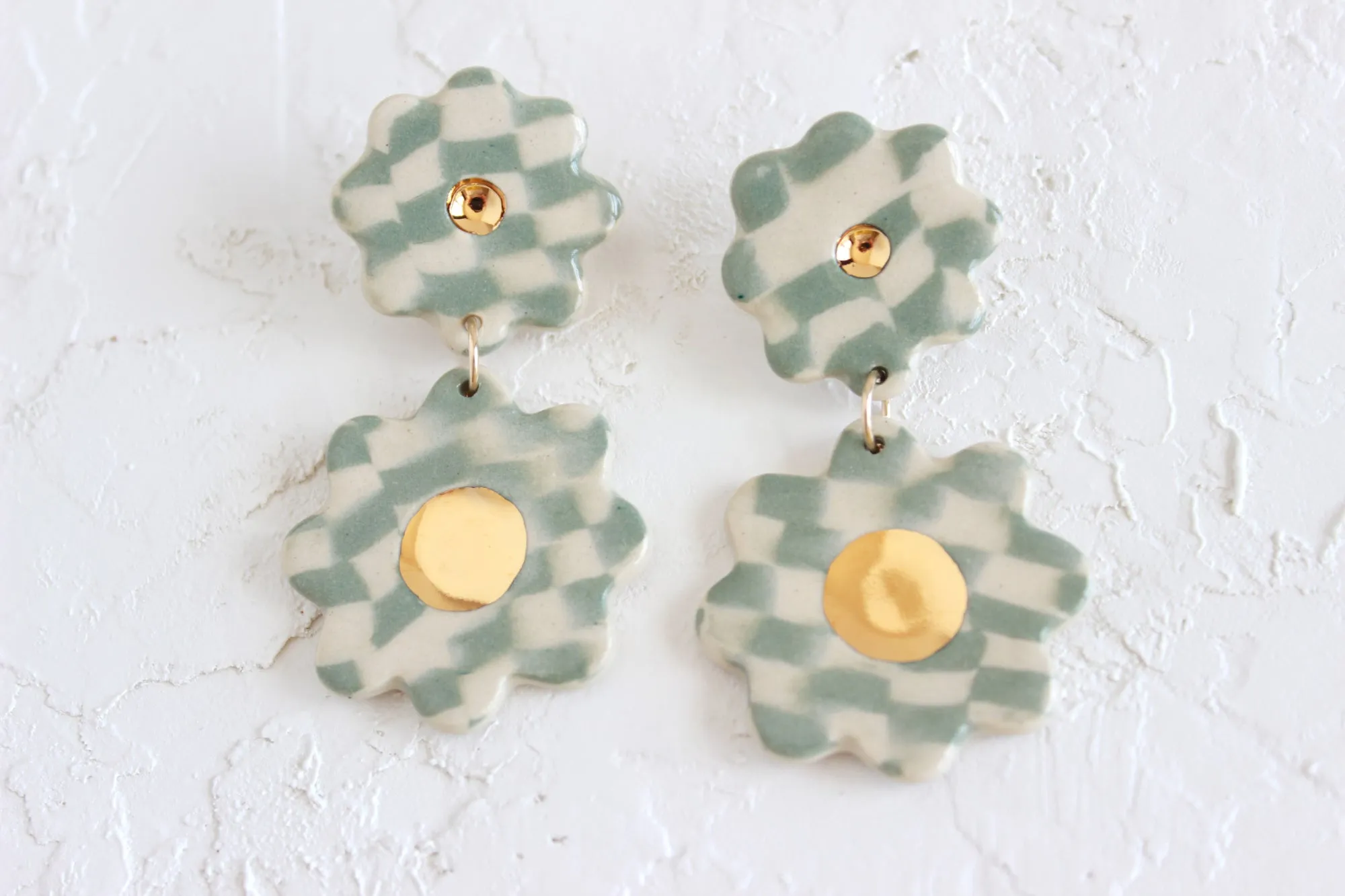 Checkered Flower Statement Earrings