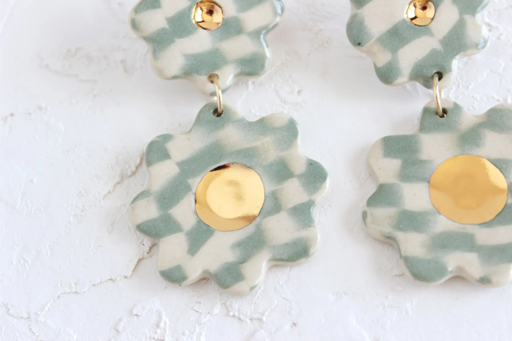 Checkered Flower Statement Earrings