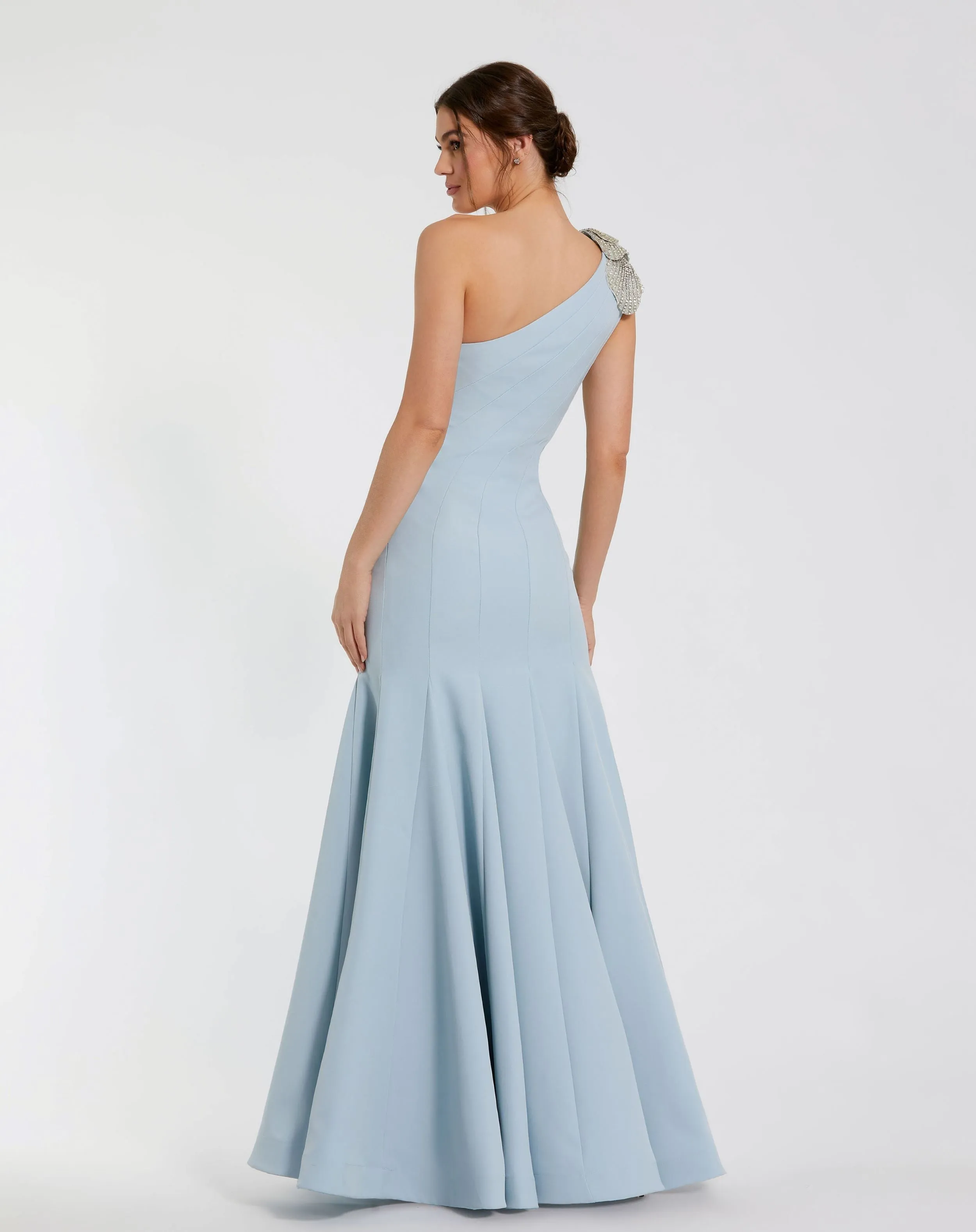 Crepe One Shoulder Gown With Flower