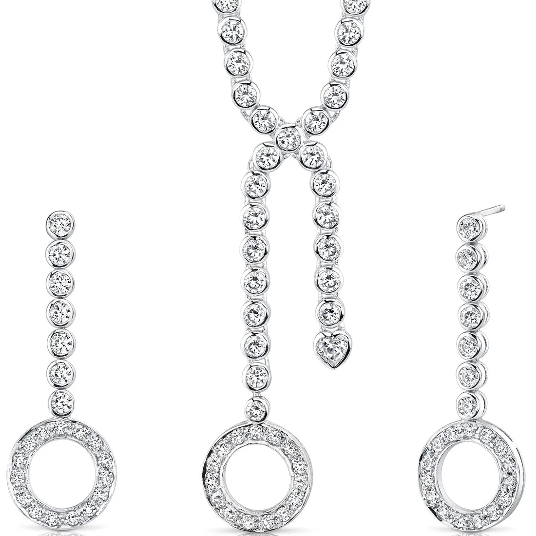 Cubic Zirconia Tennis Style Pendant Earrings Set Sterling Silver