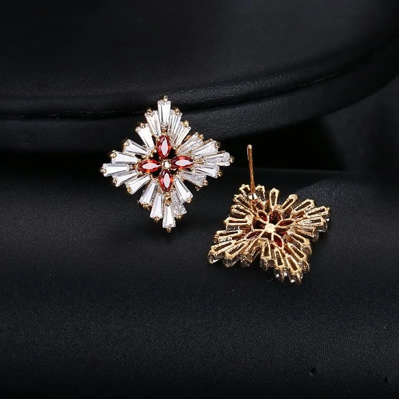 CZ Crystal Flower Square Party Earring