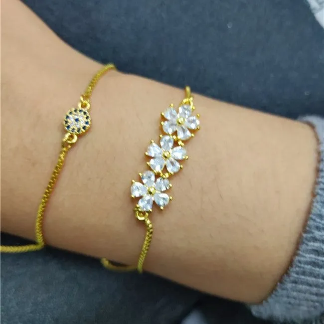 CZ Flower Adjustable Bracelets - 2 colors