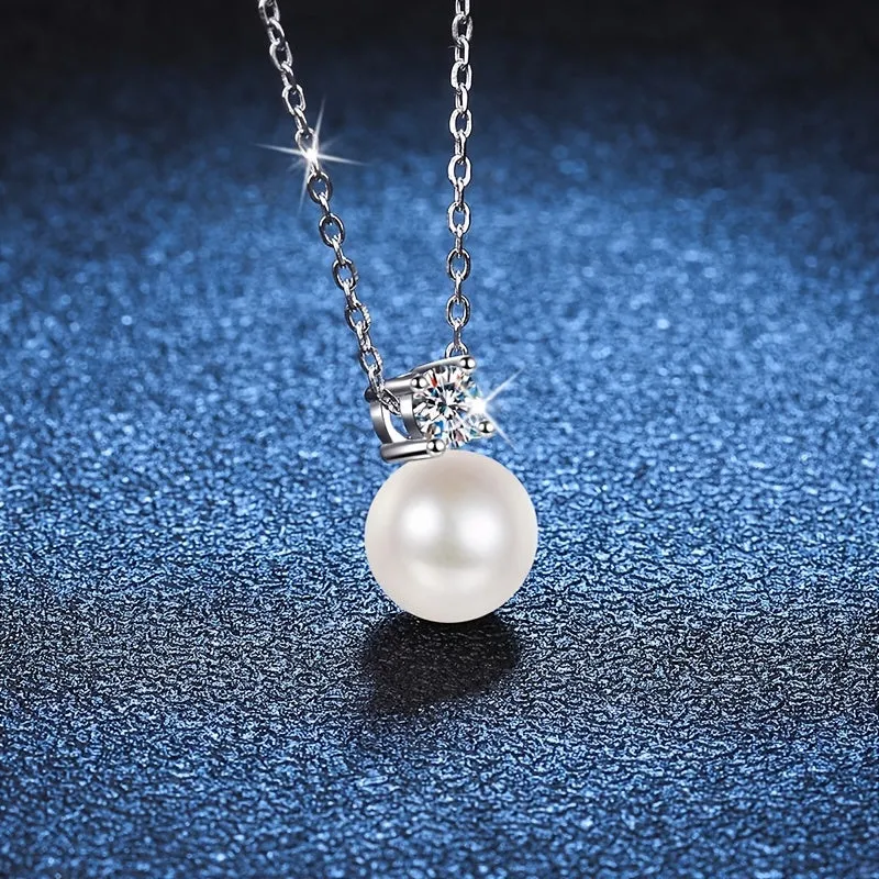 Elegant Round Moissanite Pendant Necklace with Faux Pearls - Perfect for Daily Wear and Dressy Occasions