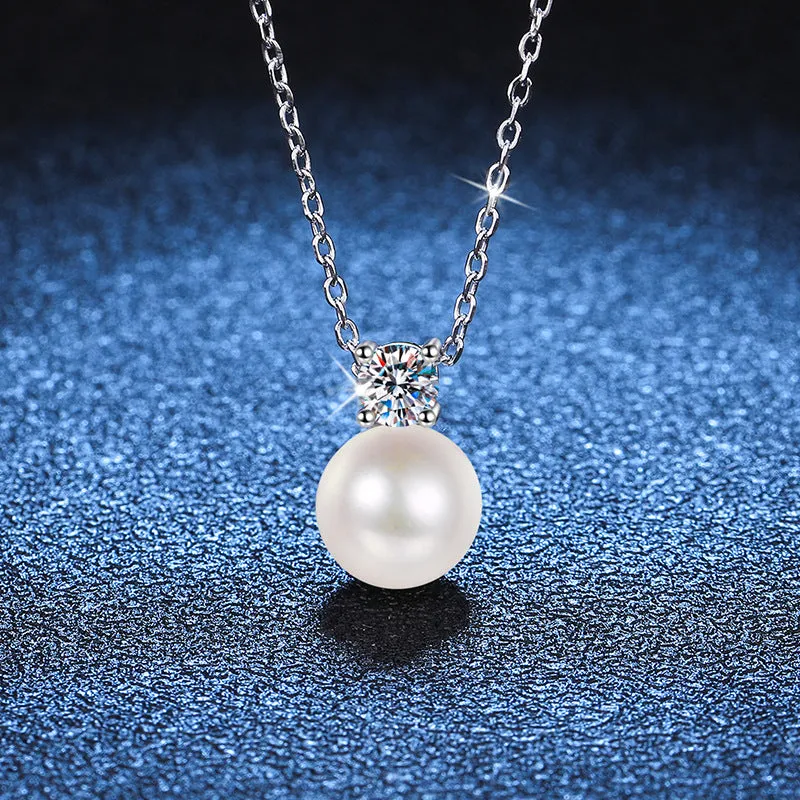 Elegant Round Moissanite Pendant Necklace with Faux Pearls - Perfect for Daily Wear and Dressy Occasions