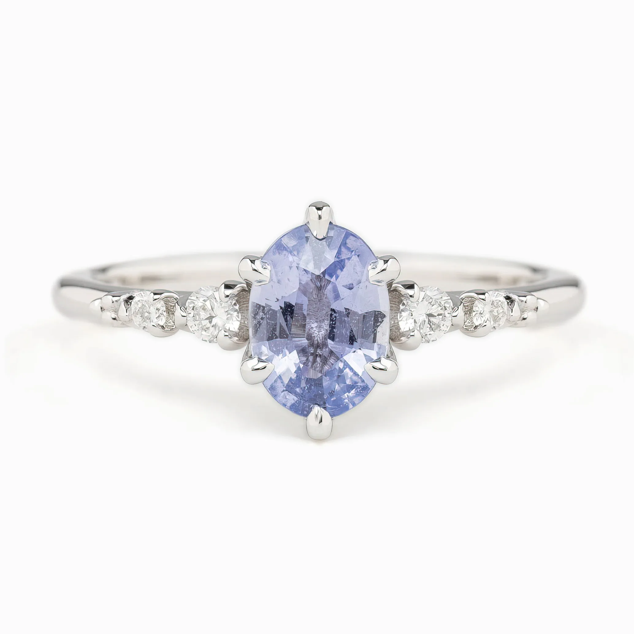 Estel Fleur Ring 1.1ct Light Blue Unheated Sapphire, 14K White Gold (One of a kind)