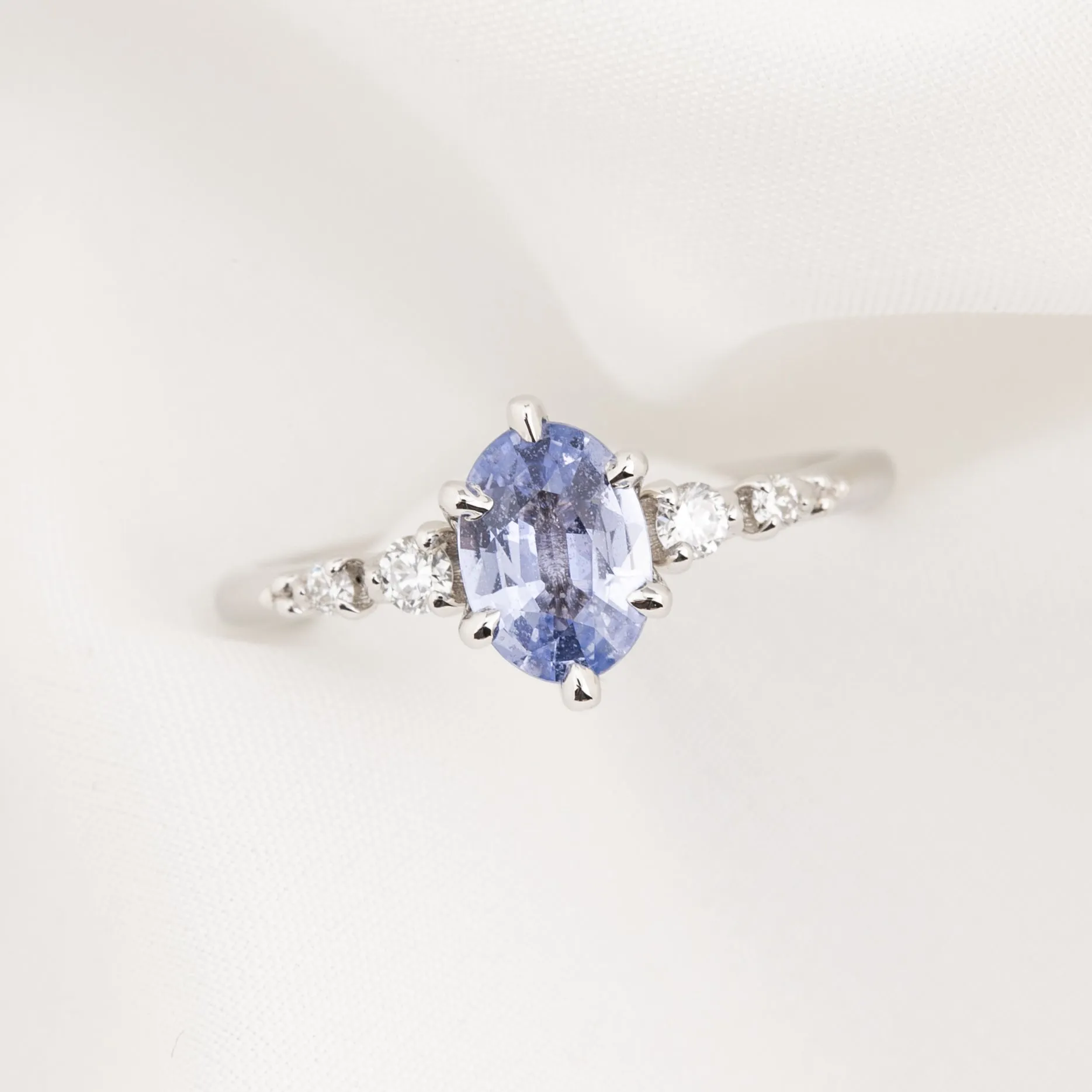 Estel Fleur Ring 1.1ct Light Blue Unheated Sapphire, 14K White Gold (One of a kind)