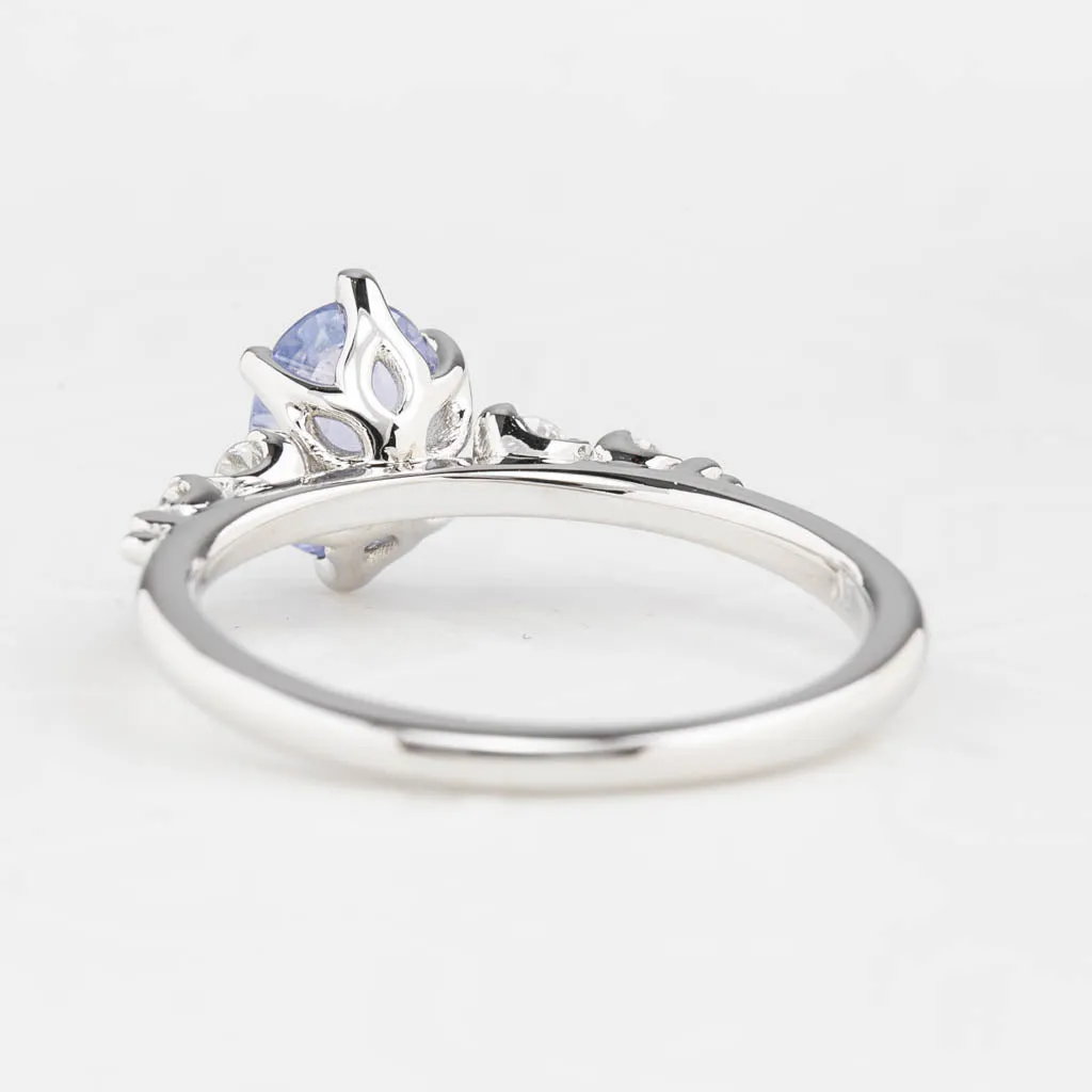 Estel Fleur Ring 1.1ct Light Blue Unheated Sapphire, 14K White Gold (One of a kind)