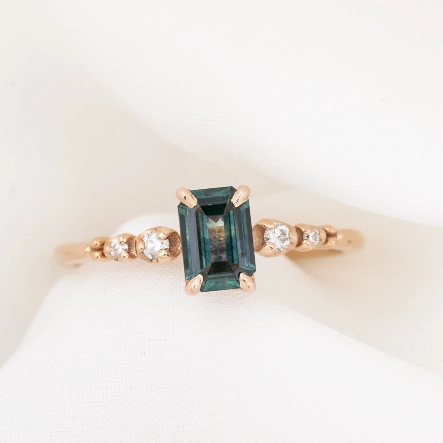 Estel Luxe Ring 0.75ct Teal Blue Montana Sapphire, 14k Rose Gold (One of a kind)