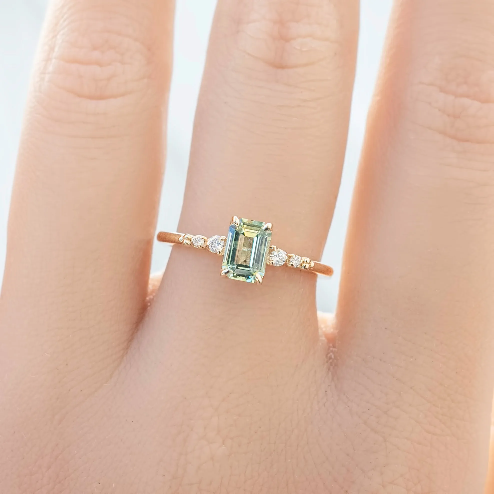 Estel Luxe Ring 0.83ct Light Green Montana Sapphire, 14k Yellow Gold (One of a kind)