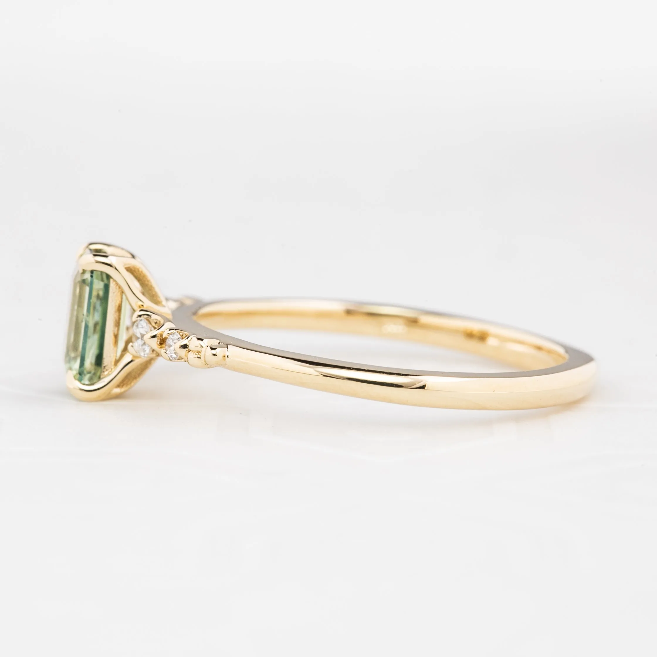 Estel Luxe Ring 0.83ct Light Green Montana Sapphire, 14k Yellow Gold (One of a kind)