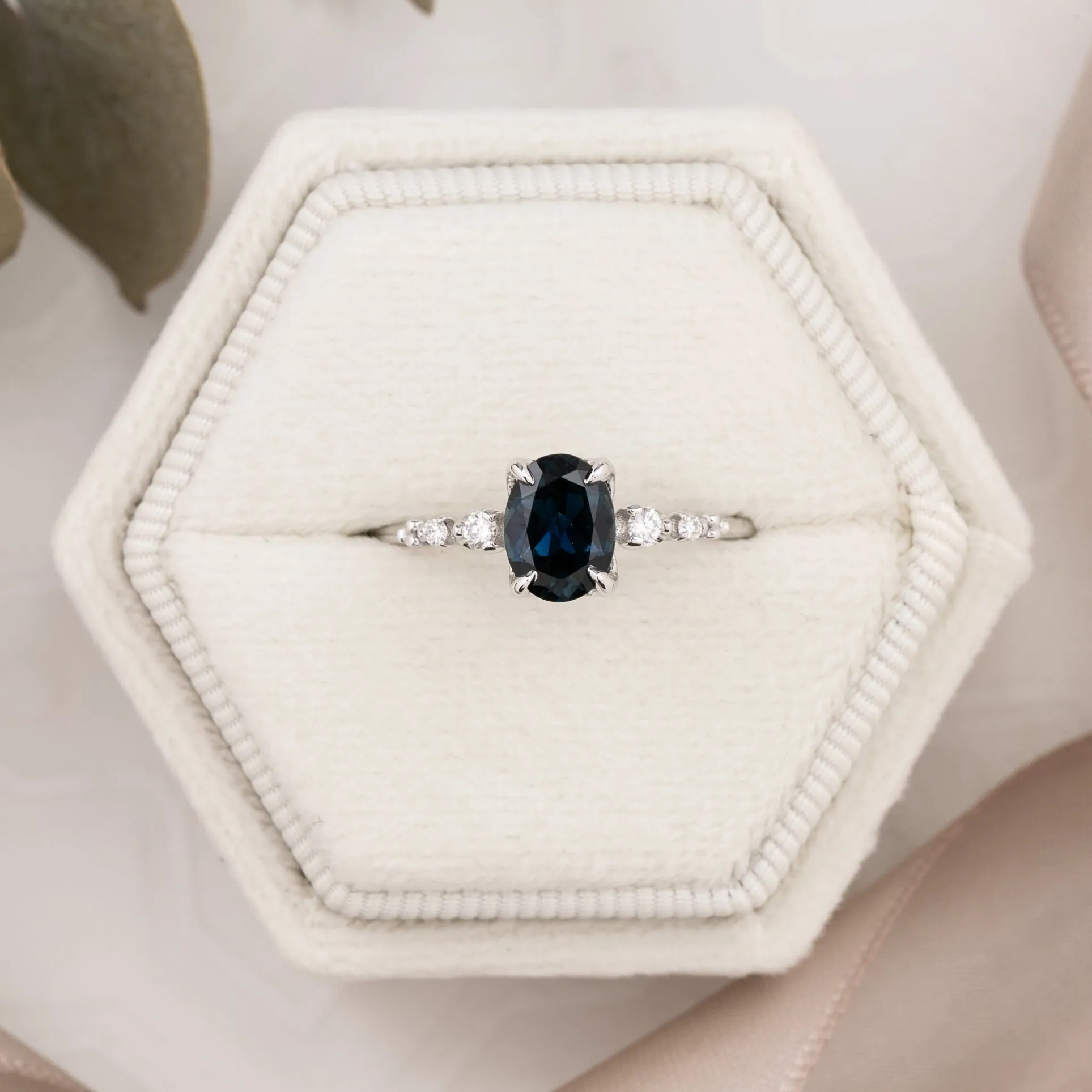 Estel Luxe Ring 1.15ct Deep Teal Blue Queensland Sapphire, 14k White Gold (One of a kind)