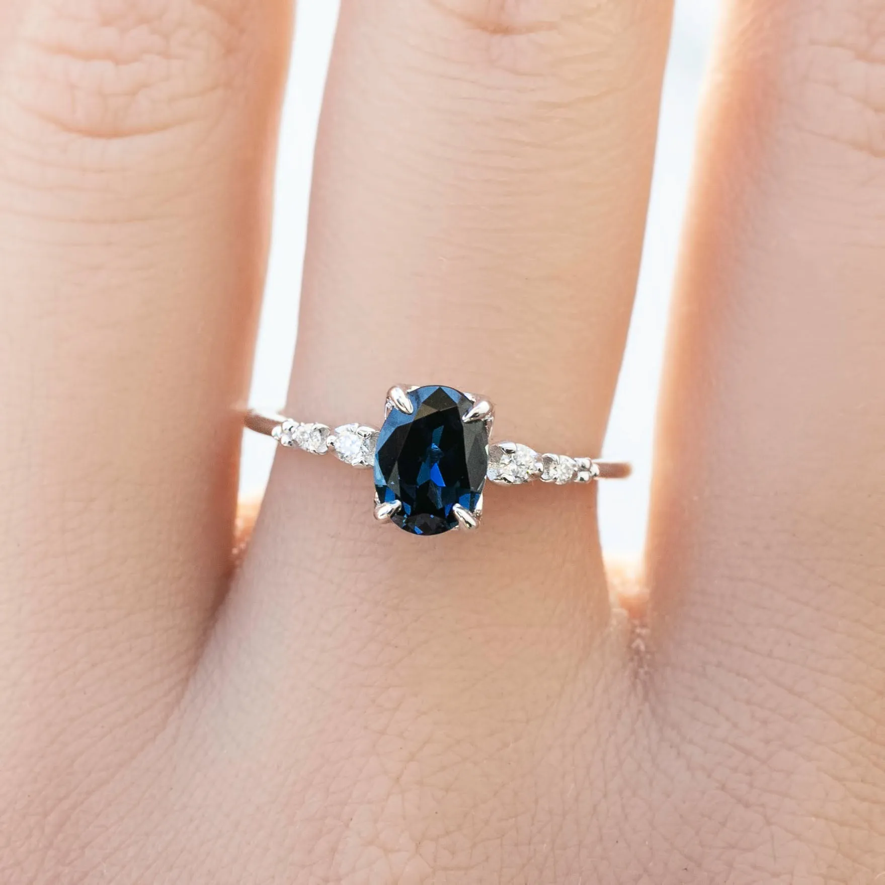 Estel Luxe Ring 1.15ct Deep Teal Blue Queensland Sapphire, 14k White Gold (One of a kind)