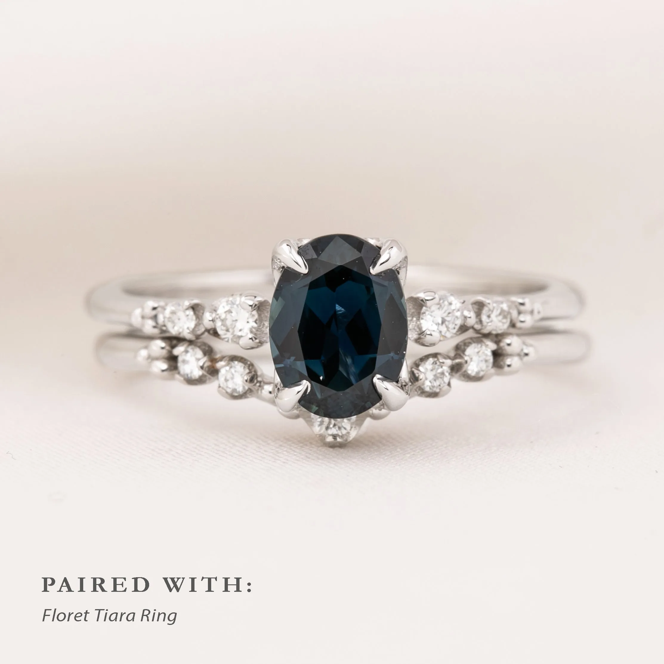 Estel Luxe Ring 1.15ct Deep Teal Blue Queensland Sapphire, 14k White Gold (One of a kind)