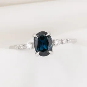 Estel Luxe Ring 1.15ct Deep Teal Blue Queensland Sapphire, 14k White Gold (One of a kind)