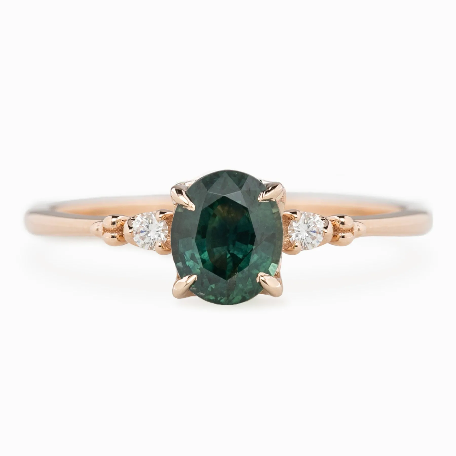 Estel Ring 6x5mm 0.80ct Green Oval Montana Sapphire, 14K Rose Gold