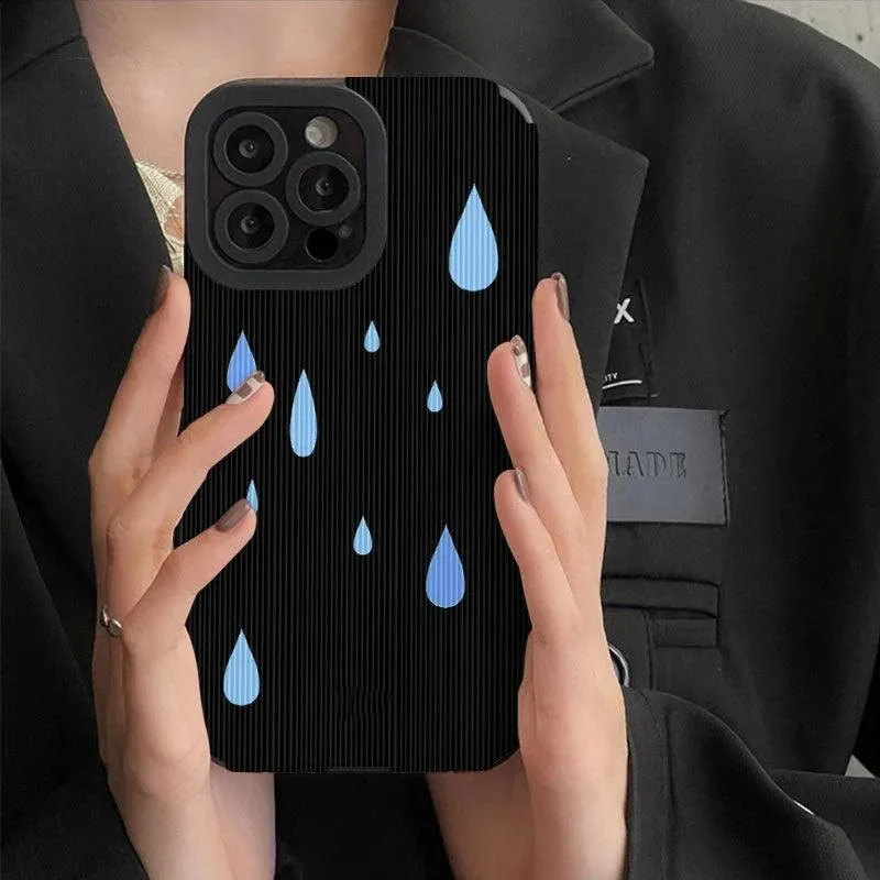 For iPhone 14, 13, 12, 11 Pro Max, 14 Plus, X, XR, XS Max, 7, 8 Plus, 12, and 13 Mini – Simple Raindrop Pattern Black Cute Phone Case