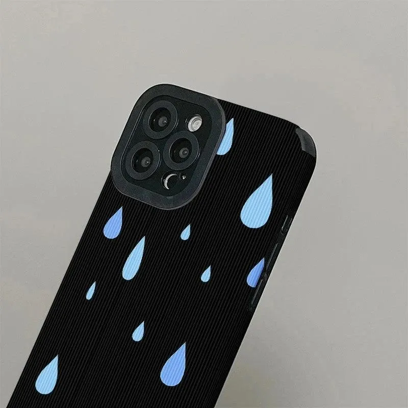 For iPhone 14, 13, 12, 11 Pro Max, 14 Plus, X, XR, XS Max, 7, 8 Plus, 12, and 13 Mini – Simple Raindrop Pattern Black Cute Phone Case