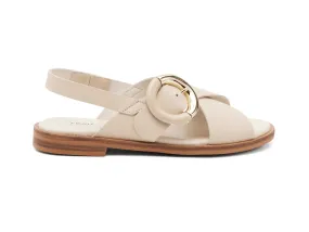 Frau Donna Sandali Flat in Pelle Oyster London con due Fasce