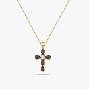 Garnet Cross Necklace | 14K Solid Gold