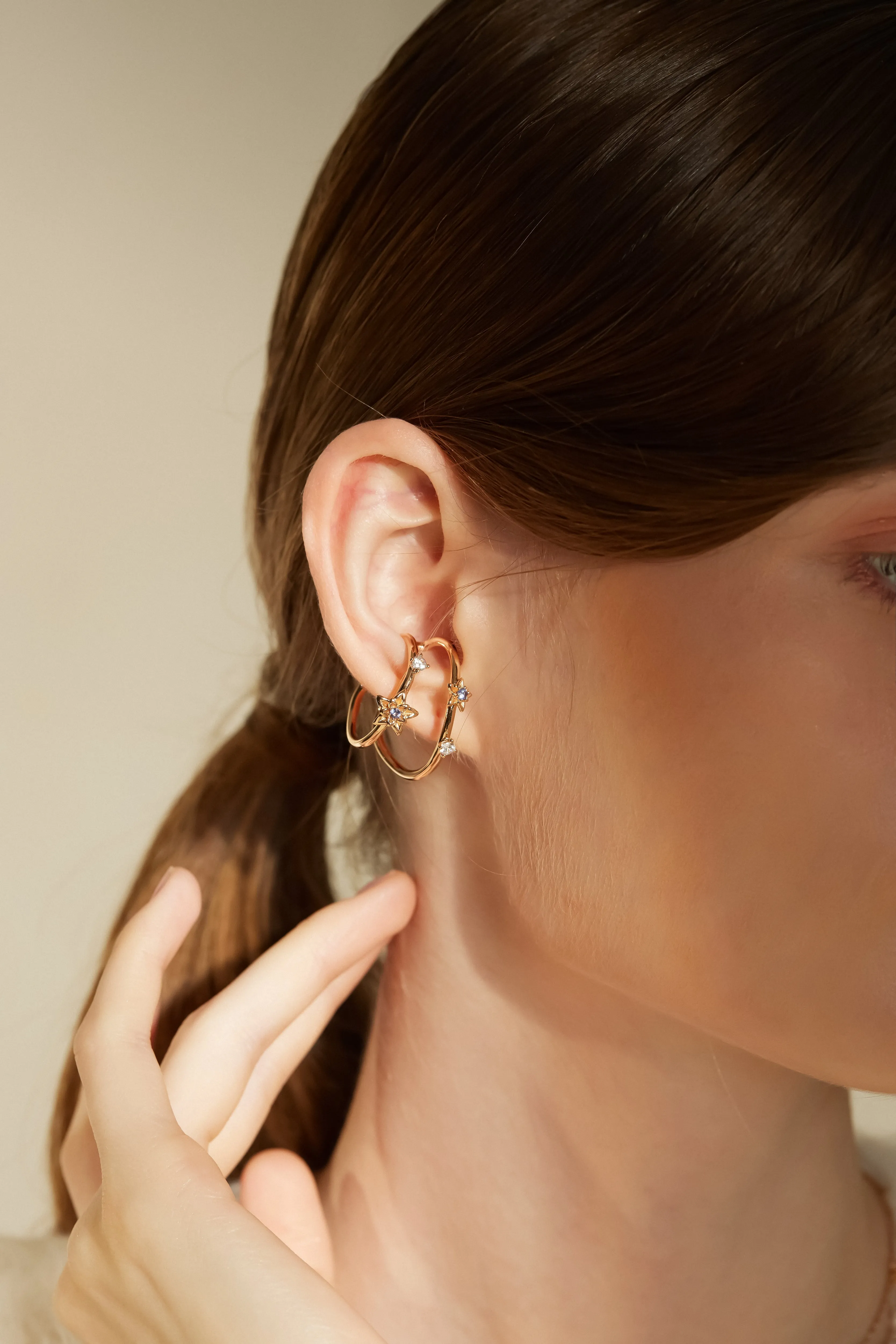 Gold Double Band Ear Cuffs - Poinsettia