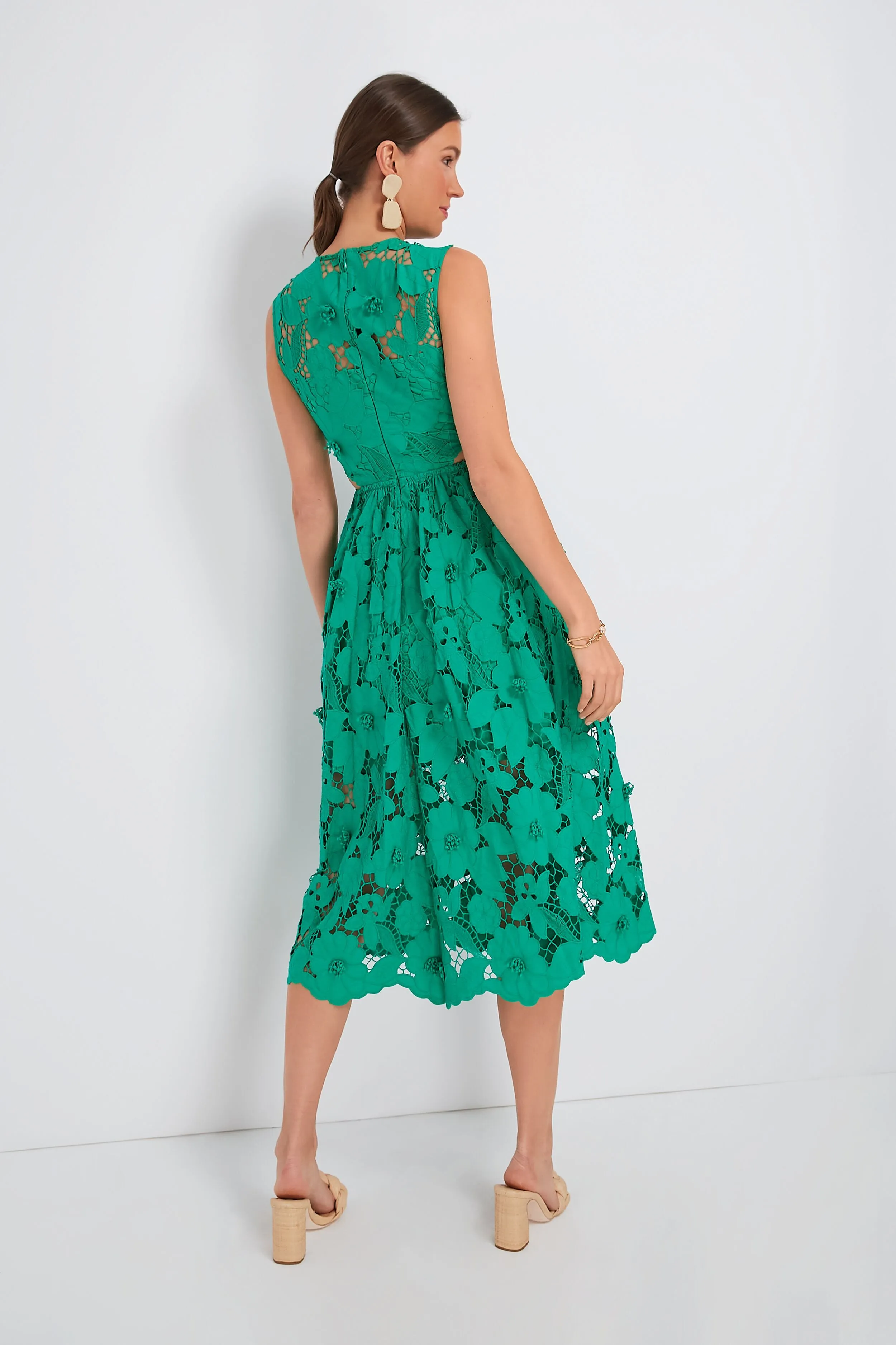 Green 3D Cotton Lace Midi Dress