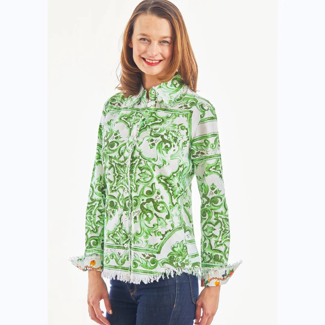 Green & White Tile Print Shirt