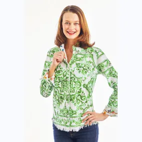 Green & White Tile Print Shirt