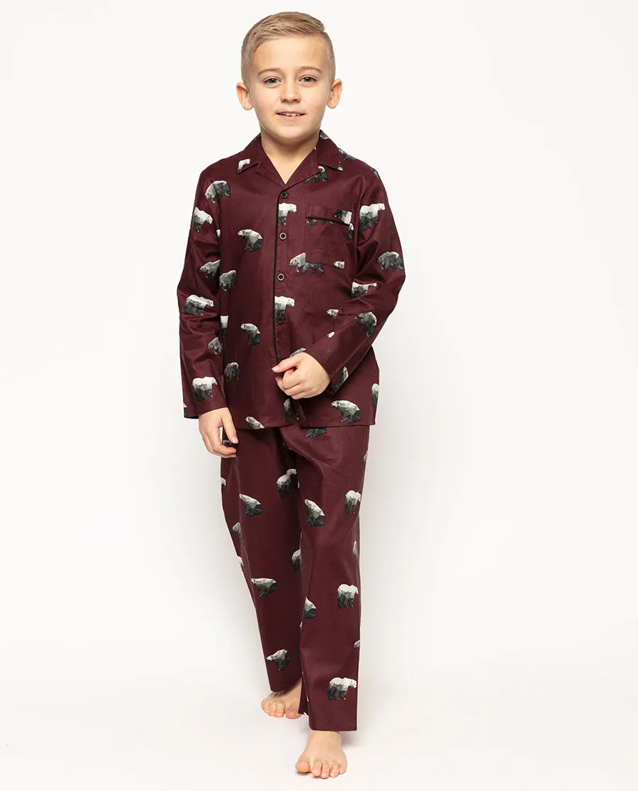 Harley Burgundy Polar Bear Print Pyjama Set