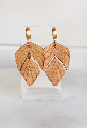 Hazel Wooden Leaf Drop Earrings in Brown