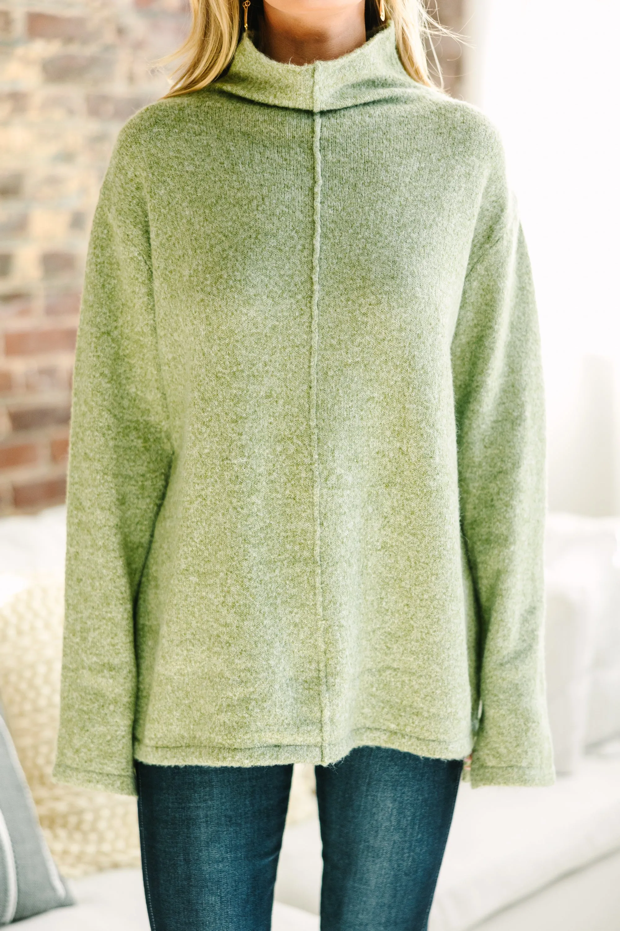 Hear It All Olive Green Mock Neck Sweater