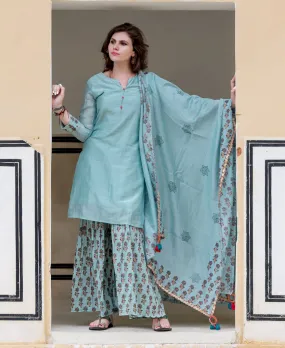 Ice Blue Chanderi Solid Kurta