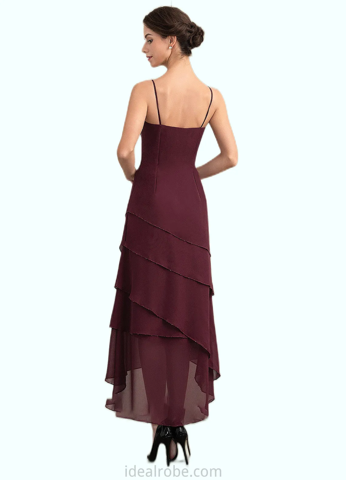 Jaelynn A-Line Scoop Neck Asymmetrical Chiffon Mother of the Bride Dress With Beading STK126P0014710