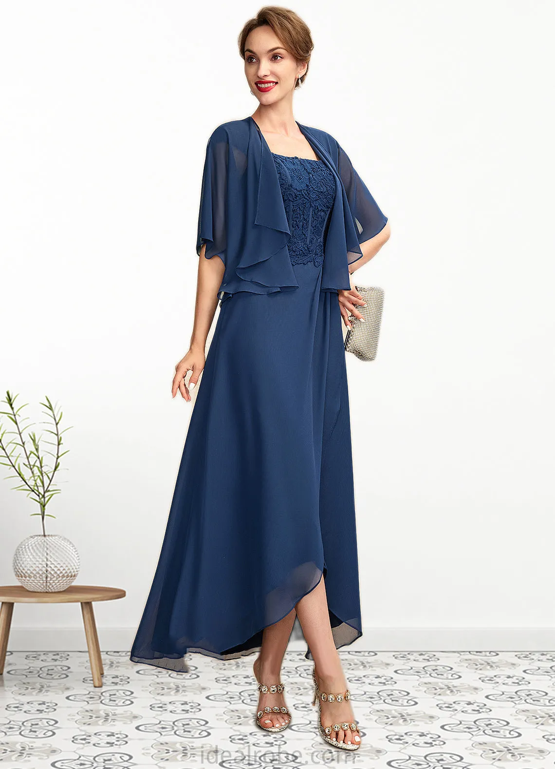 Jayla A-Line Square Neckline Asymmetrical Chiffon Lace Mother of the Bride Dress STK126P0015034