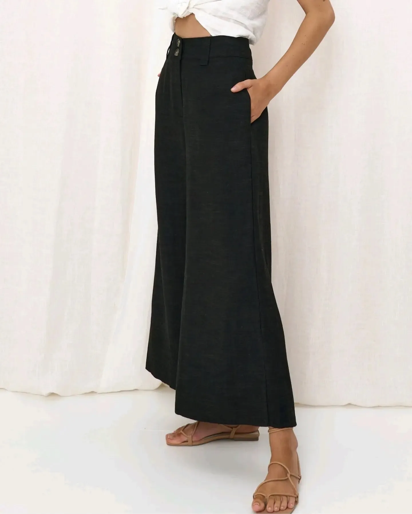 Joplin Silk Linen Pants - Black