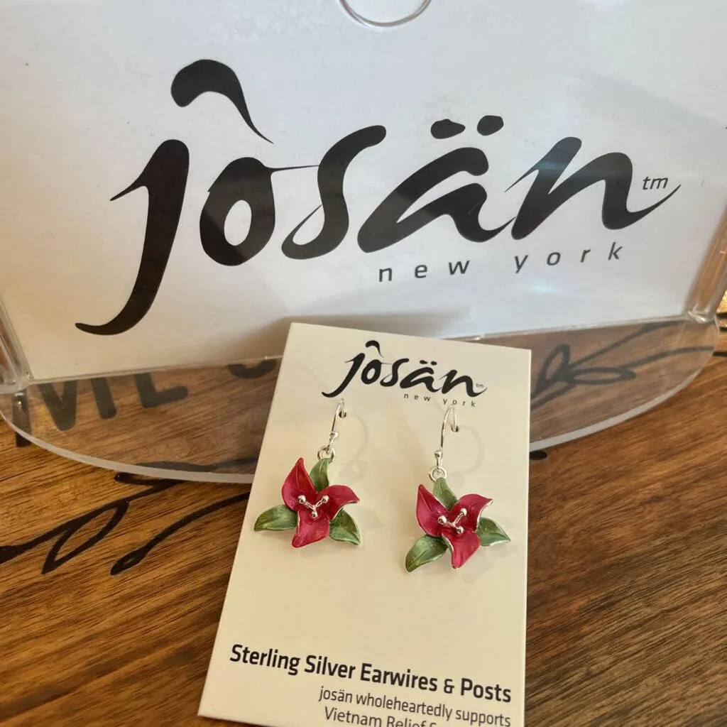 Josan SSW Fuchsia Triple Flower Earrings