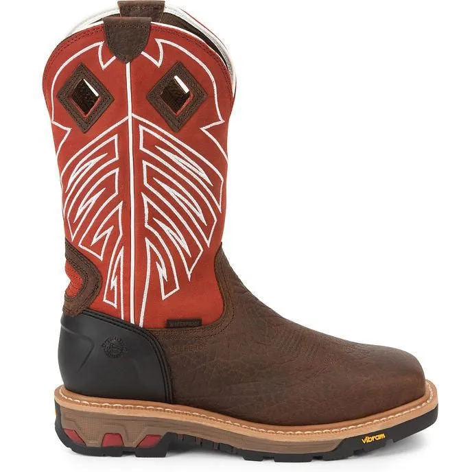 Justin Men's RoughNeck 12" Steel Toe WP Western Work Boot -Brown- WK2115