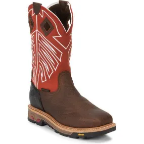 Justin Men's RoughNeck 12" Steel Toe WP Western Work Boot -Brown- WK2115