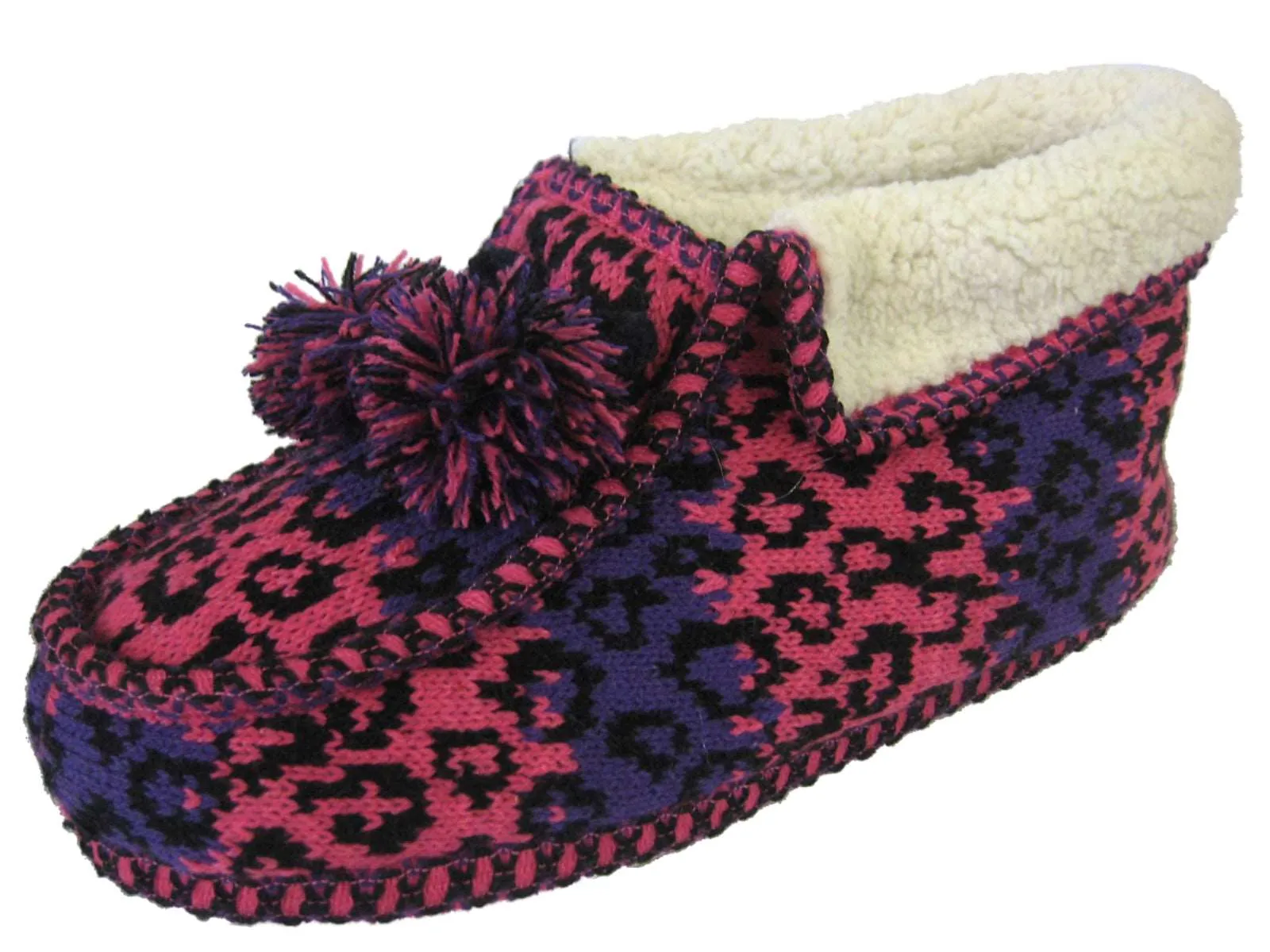 Ladies Knitted Bootie Slipper Soft Fleece Lining Padded Insole