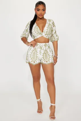 Leia Eyelet Short Set - White/combo