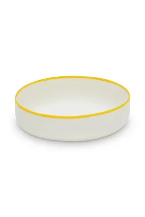 LIGNE Large Bowl in White With Sunshine Yellow Rim