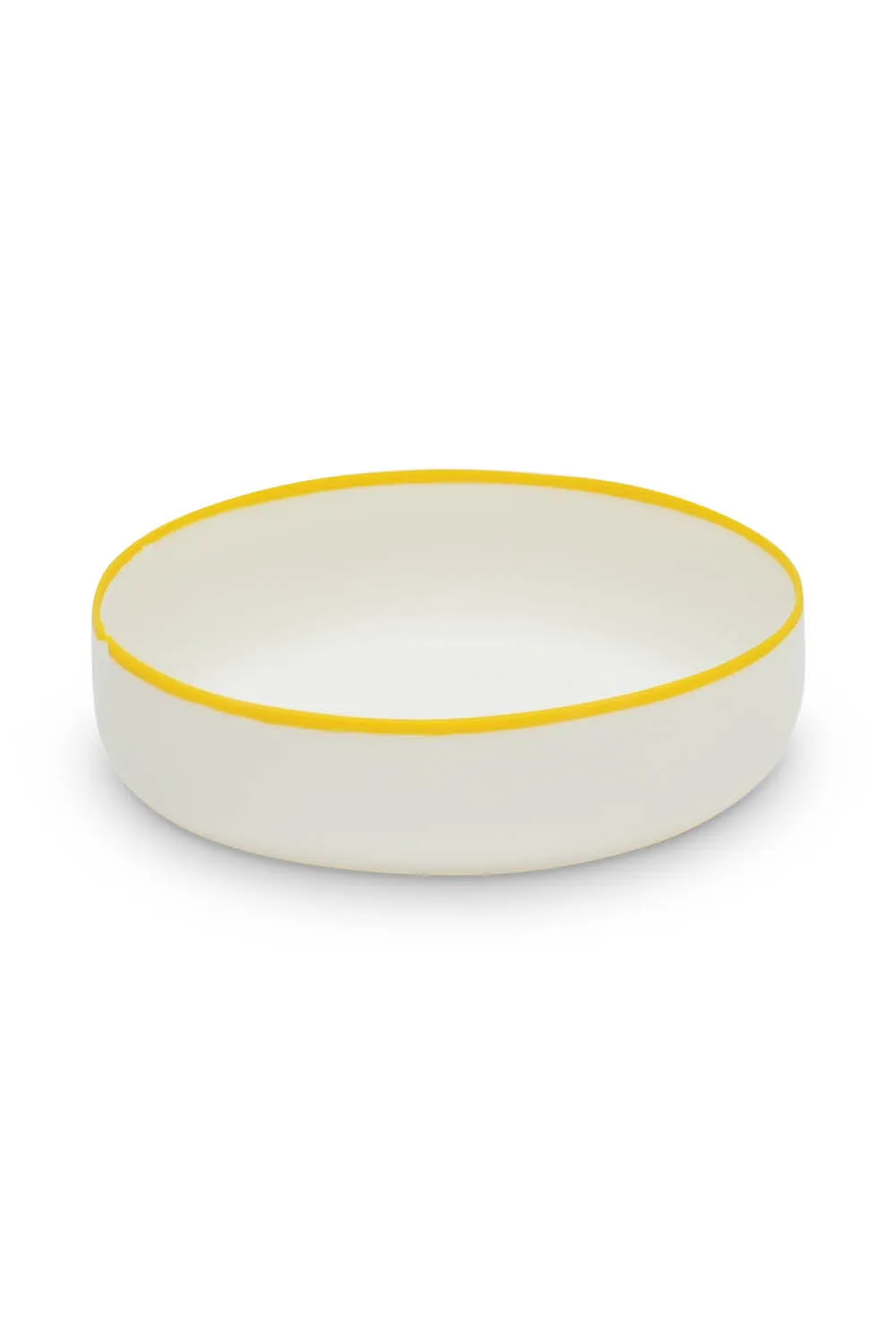 LIGNE Large Bowl in White With Sunshine Yellow Rim