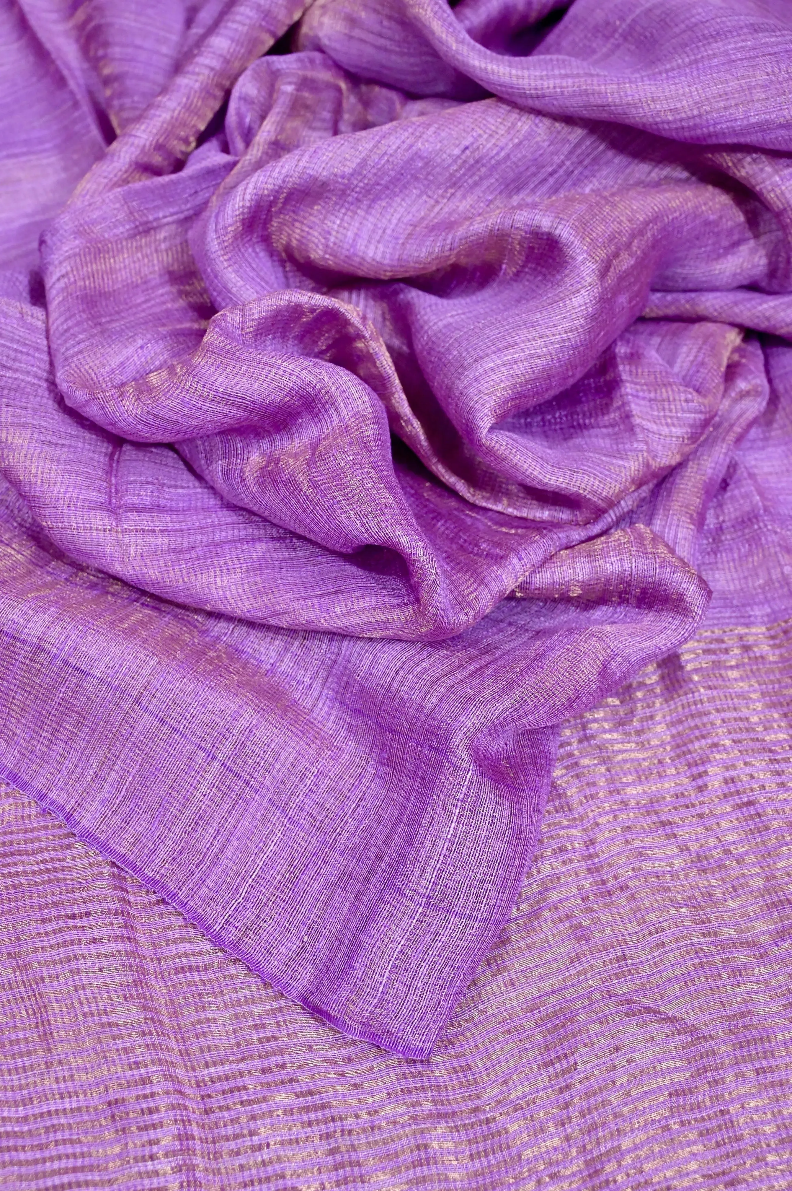 Lilac and Golden Color Pure Metalic Matka  Silk Saree