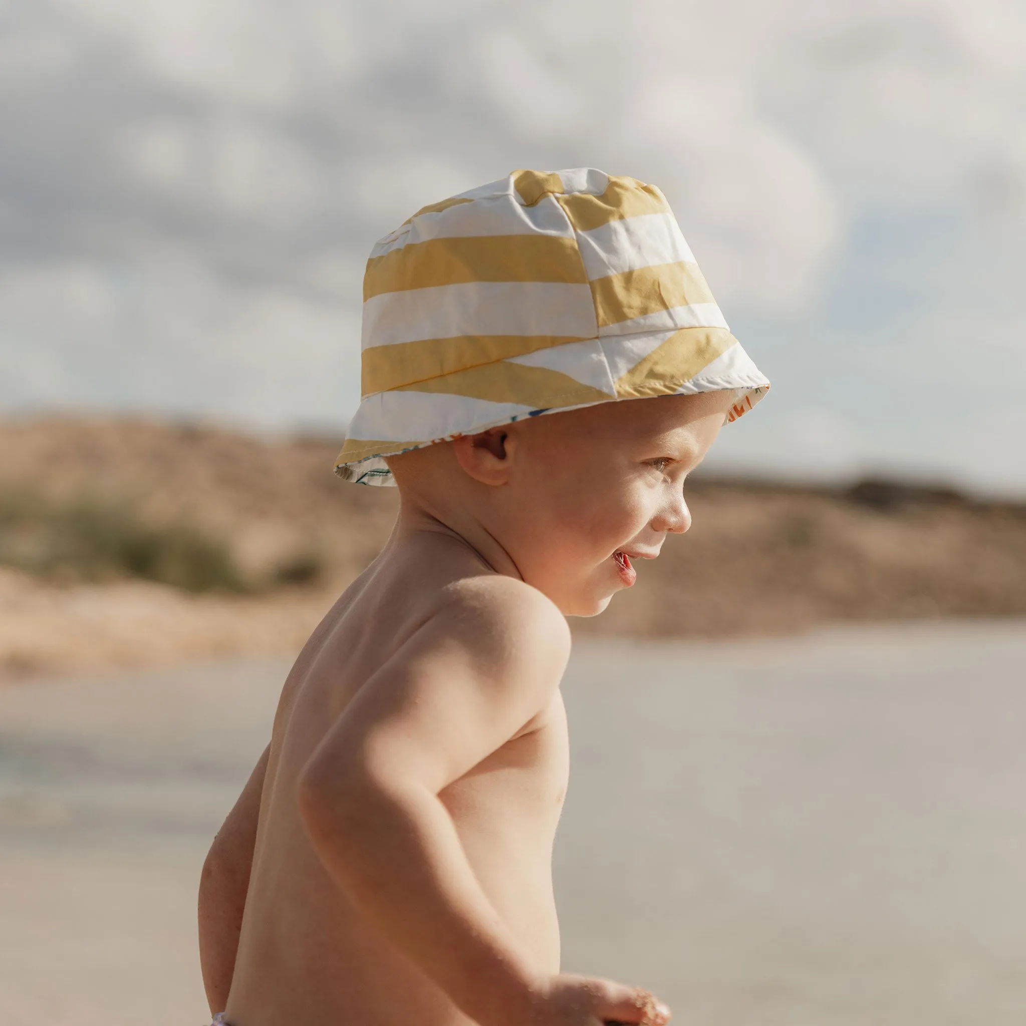 Little Dutch Reversible Bucket Hat - Honey Stripes & Ocean Dreams Blue