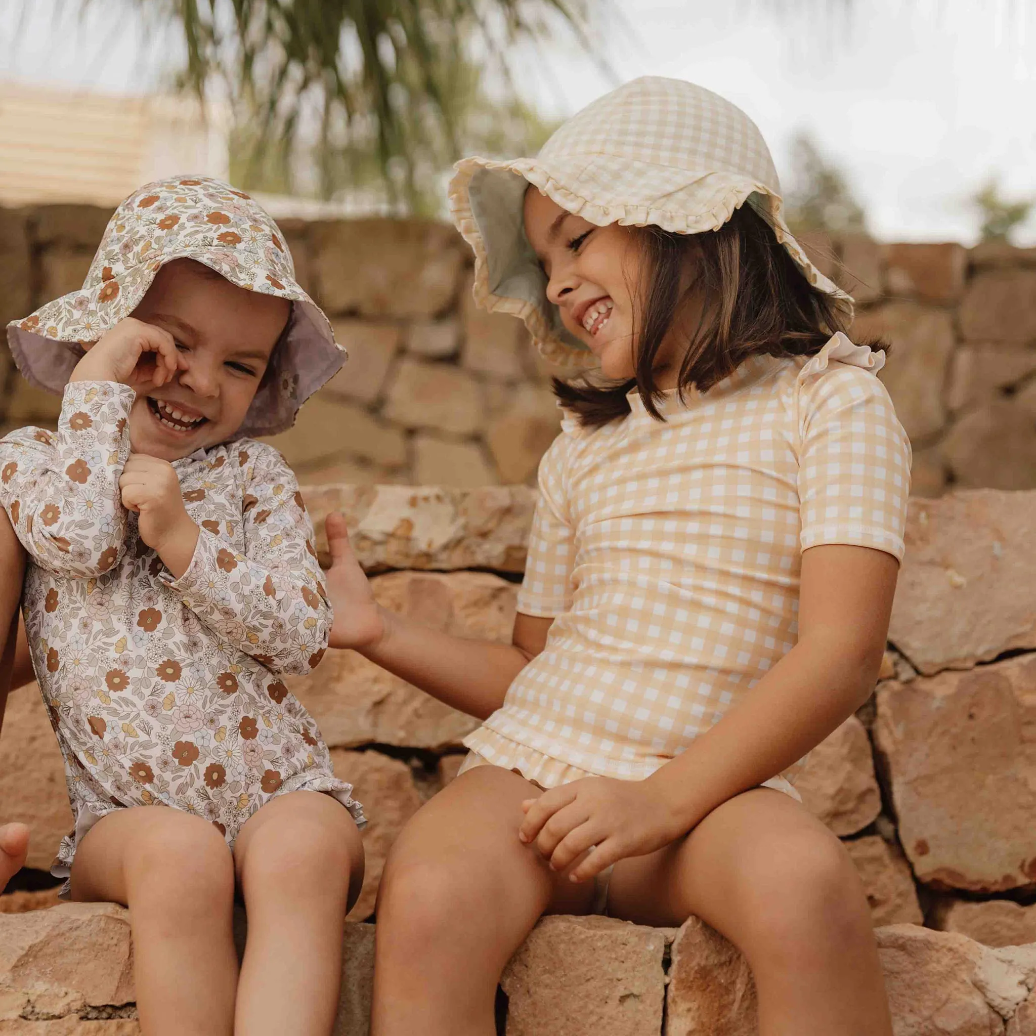 Little Dutch Reversible Sun Hat - Sea Green & Sunshine Checks