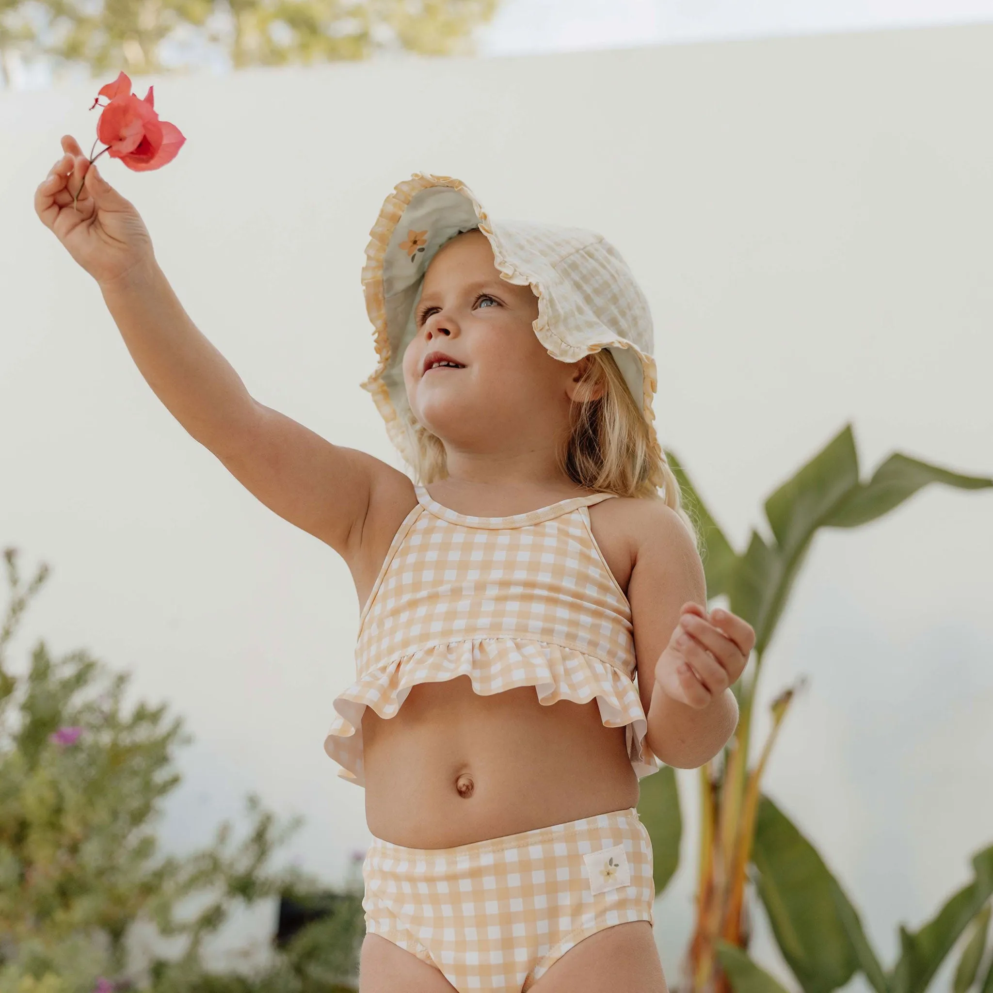 Little Dutch Reversible Sun Hat - Sea Green & Sunshine Checks