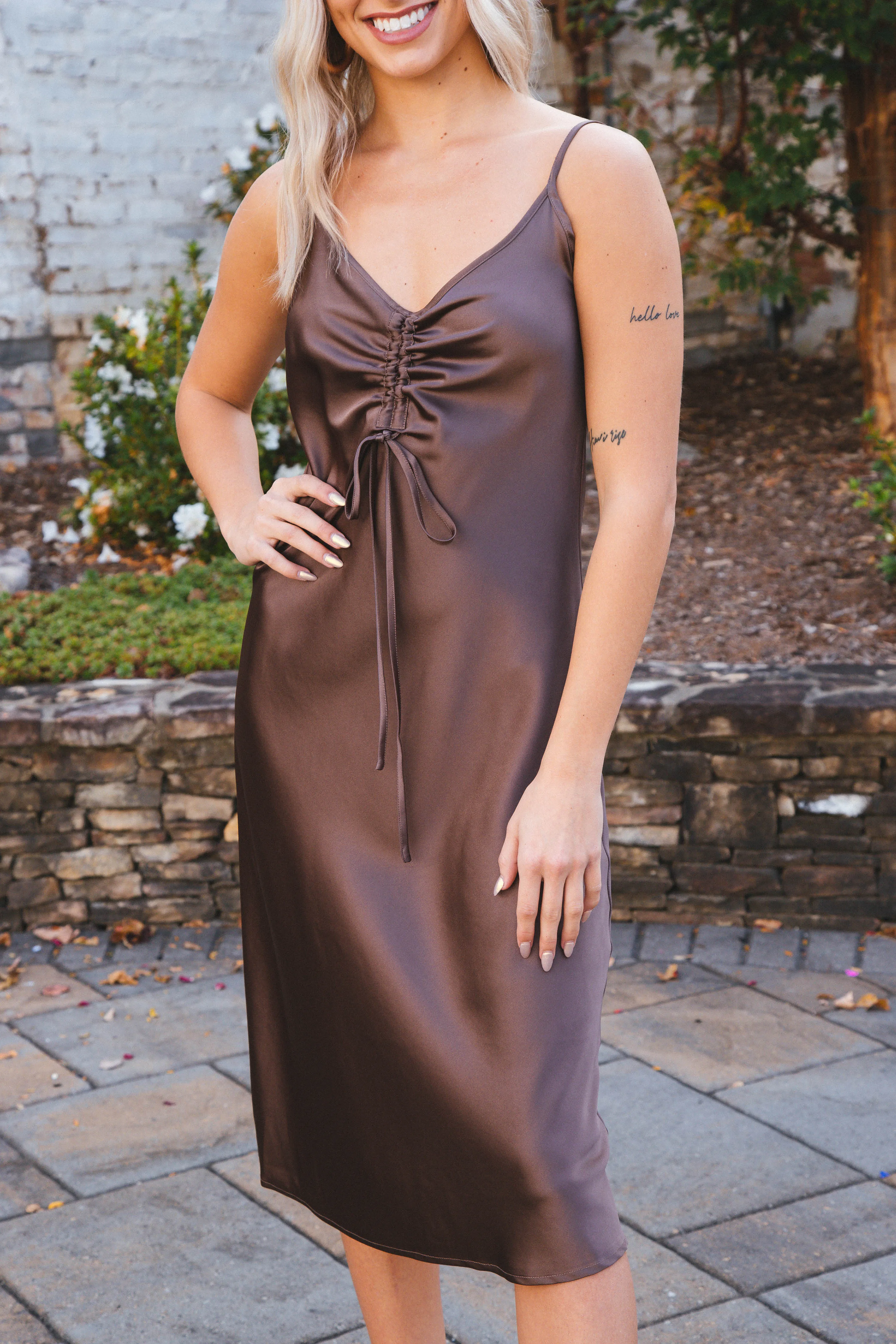 Livvy Satin Slip Dress, Brownie | Velvet Heart