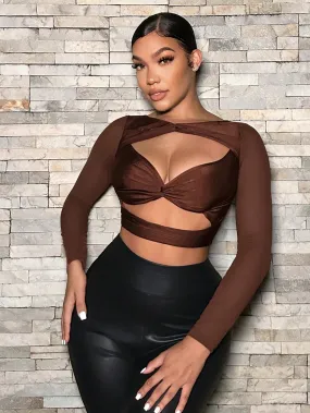 Long Sleeve Cut Out Crop Top