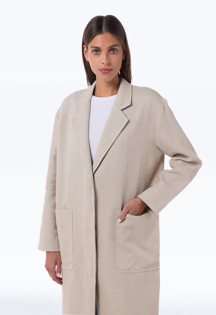 Long Solid Textured Single Breasted Coat